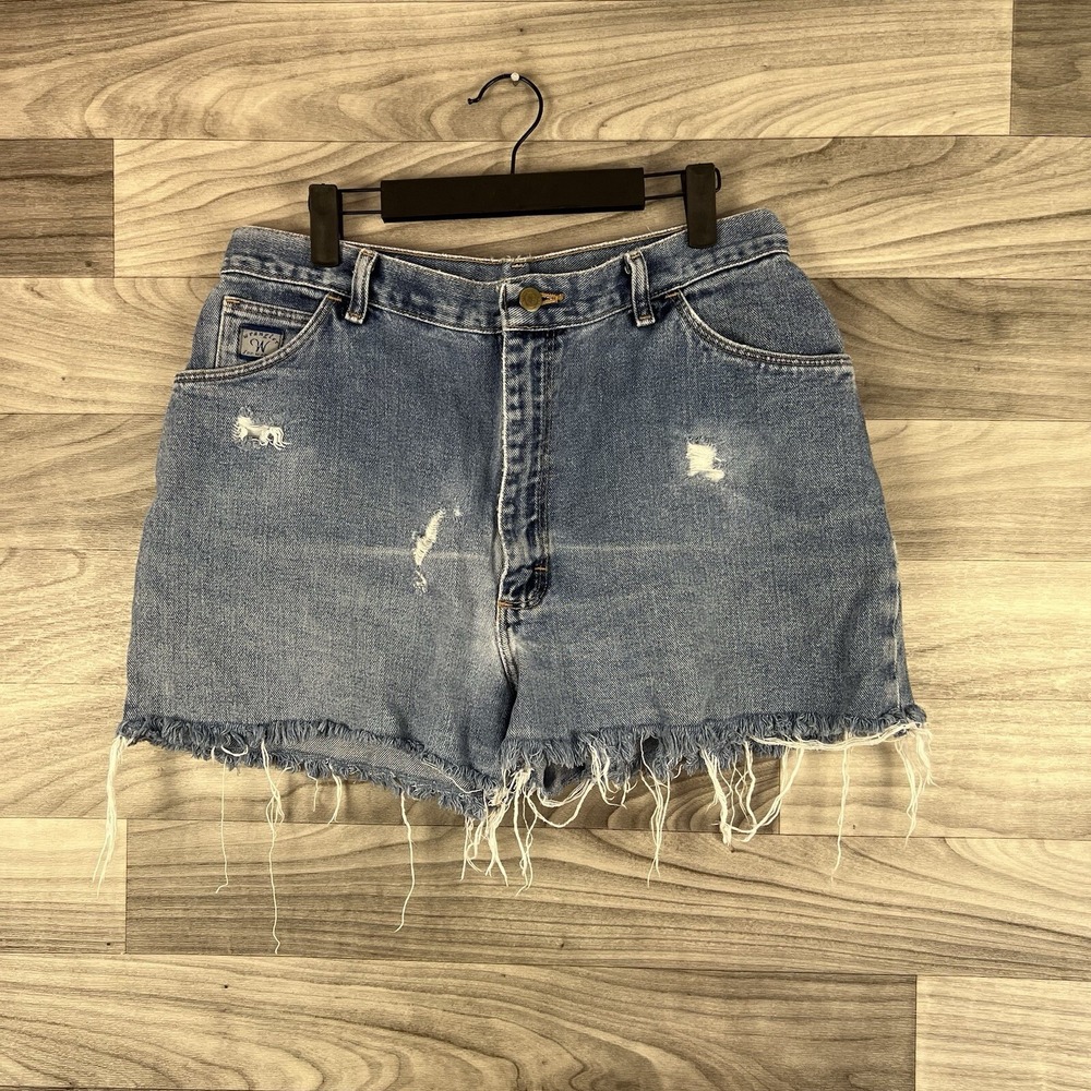 Wrangler Shorts Womens 32 Blue Light Wash Mom Jean Denim Distressed High Waisted